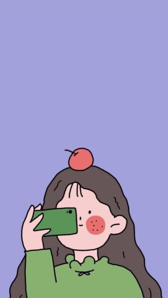 hình nền iphone cute hình vẽ cô gái cầm điện thoại
