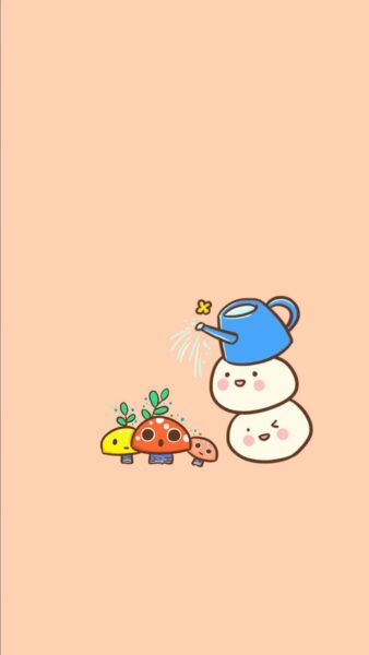 hình nền iphone cute tưới nước cho cây nấm
