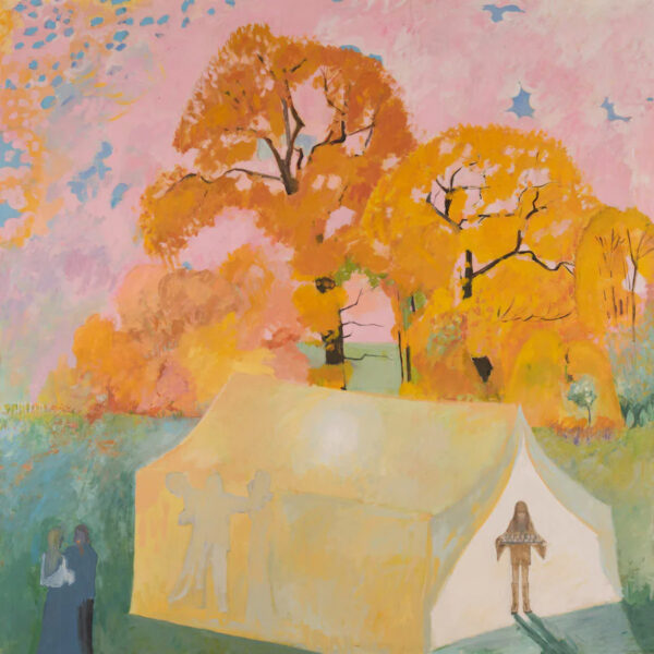 tranh vẽ chủ đề lều trại bằng màu nước