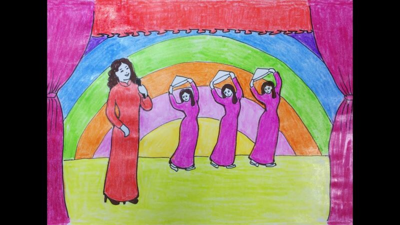 Vẽ tranh đề tài lao động ca sĩ đang biểu diễn