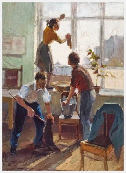 Vẽ tranh đề tài lao động làm người dọn dẹp vệ sinh