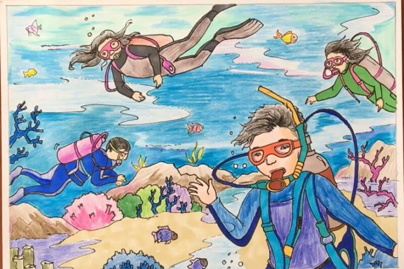 Vẽ tranh đề tài lao động thợ lặn