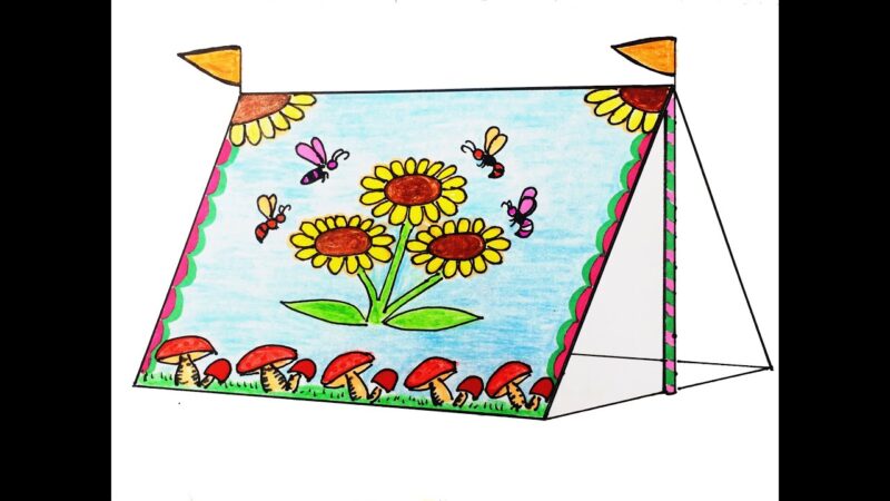 Vẽ tranh lều trại hoa hướng dương và ong