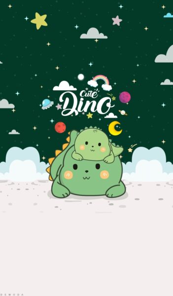 Hình nền Khủng Long cute dễ thương màu xanh