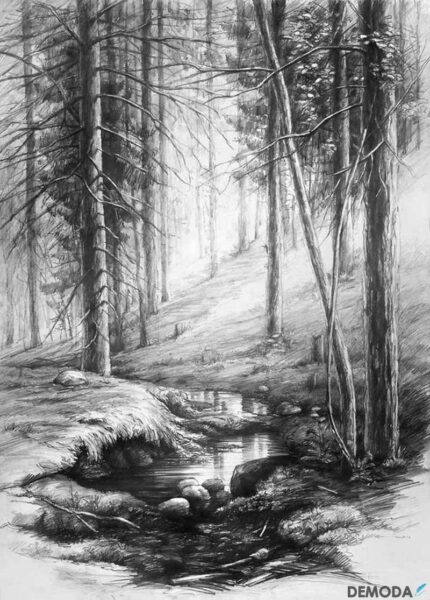 tranh chì phong cảnh đơn giản mà đẹp