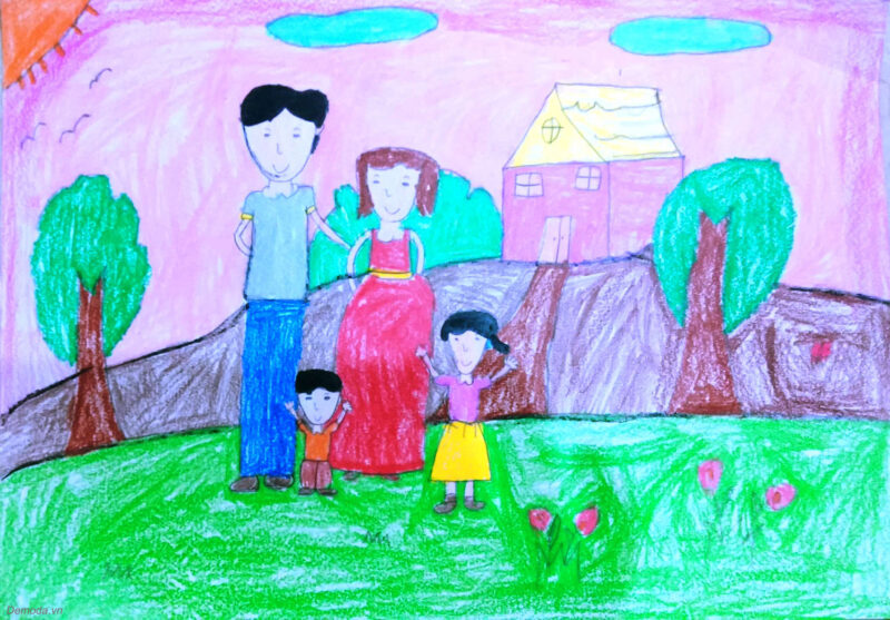 Tranh vẽ gia đình hạnh phúc đơn giản nhất