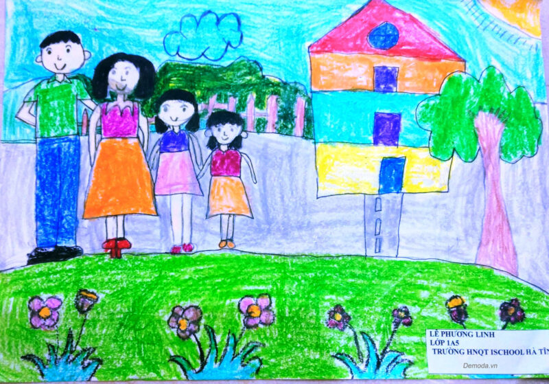 Tranh vẽ gia đình hạnh phúc đơn giản nhất của học sinh