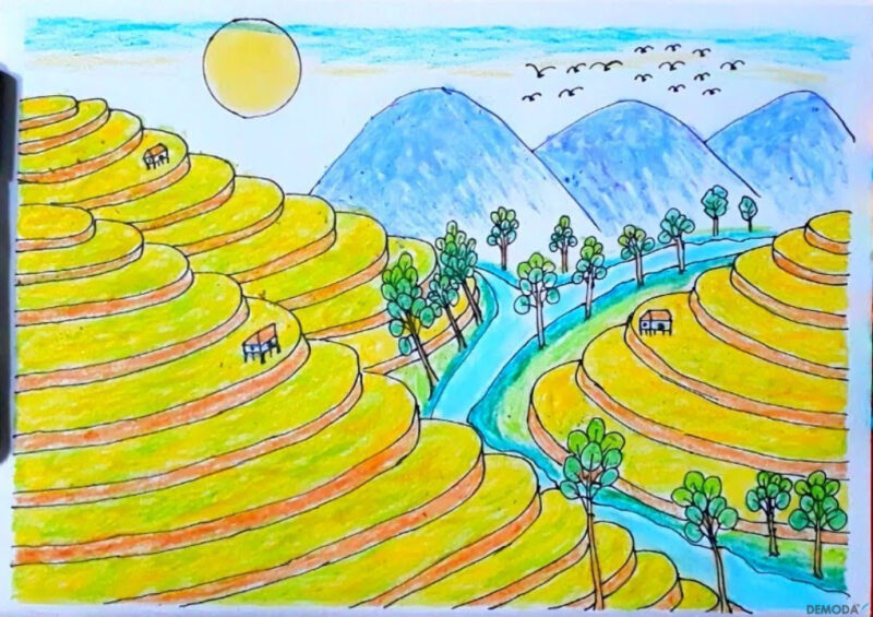 vẽ tranh đồng quê đơn giản mà đẹ của học sinh