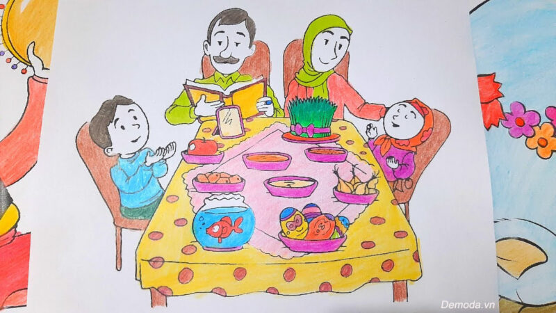 Vẽ tranh gia đình đơn giản 4 người