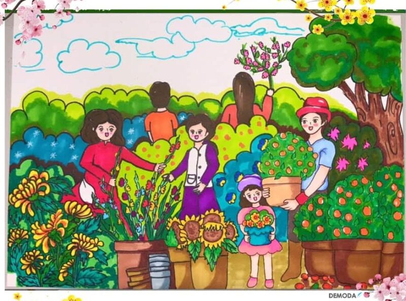 vẽ tranh ngày tết quê em