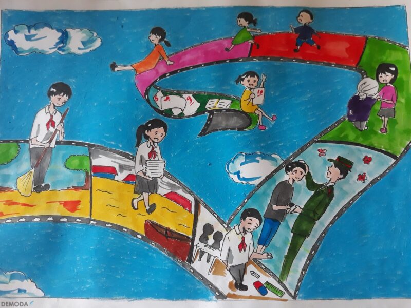 vẽ tranh thiếu nhi làm nghìn việc tốt trên giấy a3