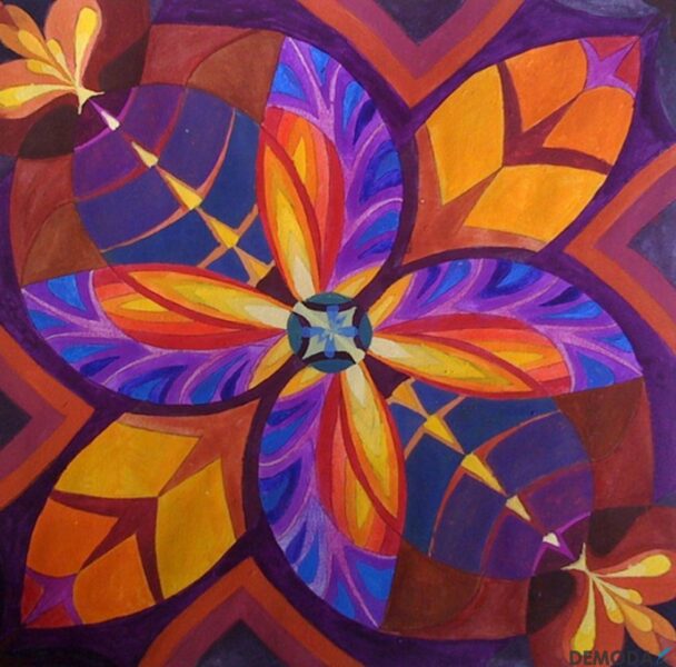 vẽ tranh trang trí hình vuông hoa lá