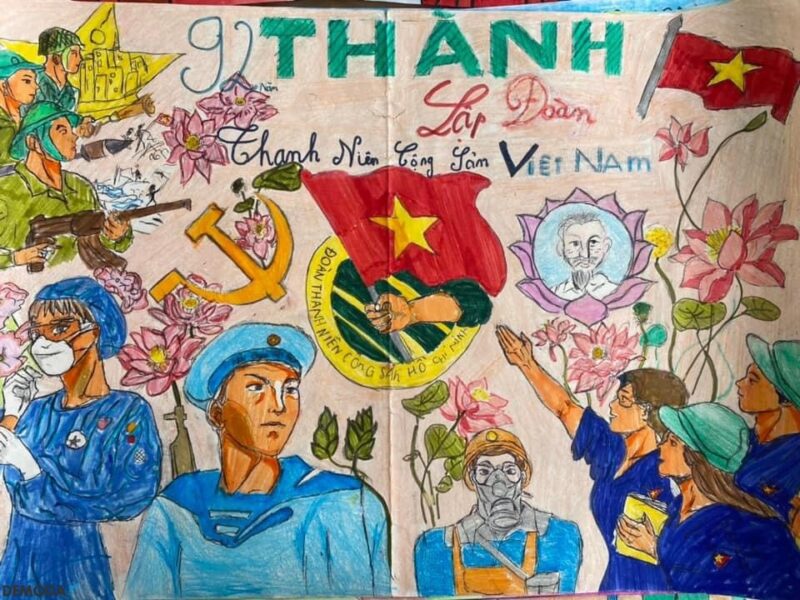 vẽ tranh đoàn thanh niên cộng sản hồ chí minh đẹp, đơn giản