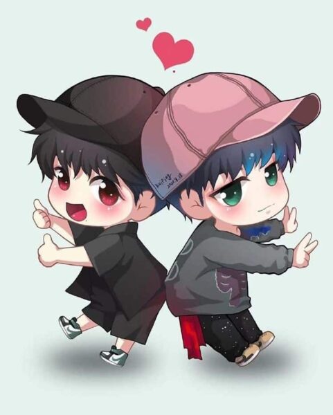 hình avatar đôi bff nam chibi