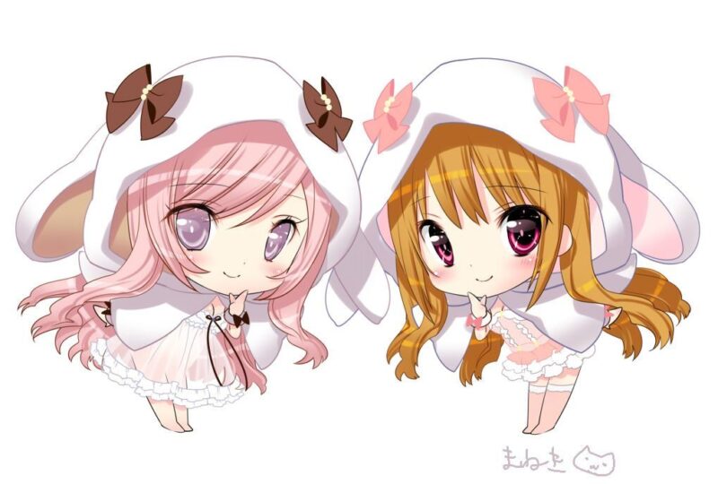 hình Avatar đôi BFF nữ chibi nhỏ nhắn