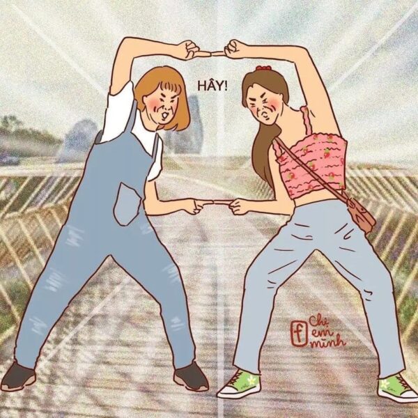 hình Avatar đôi BFF nữ tạo dáng lầy lội