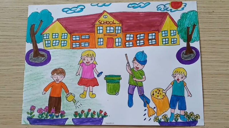 tranh vẽ ngôi trường mơ ước với hoạt động giữ gìn vệ sinh trường