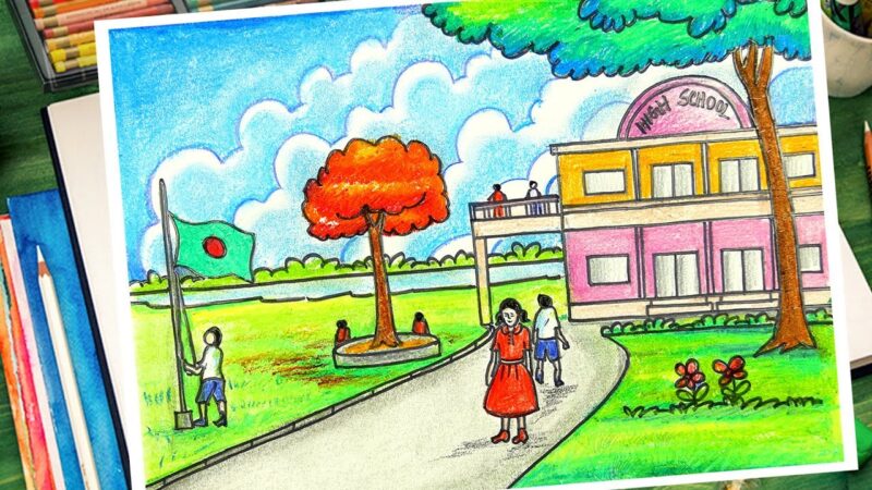 vẽ tranh đề tài ngôi trường mơ ước hiện đại nhất