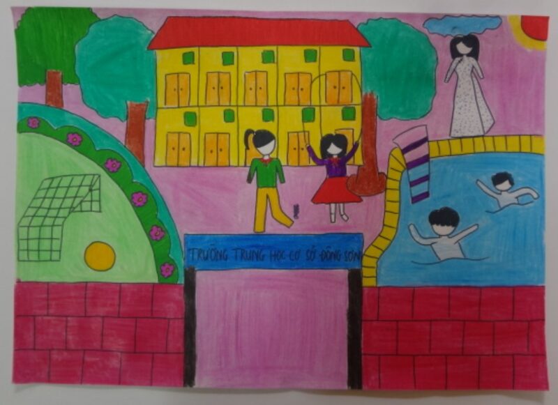 vẽ tranh ngôi trường mơ ước đơn giản mà đẹp