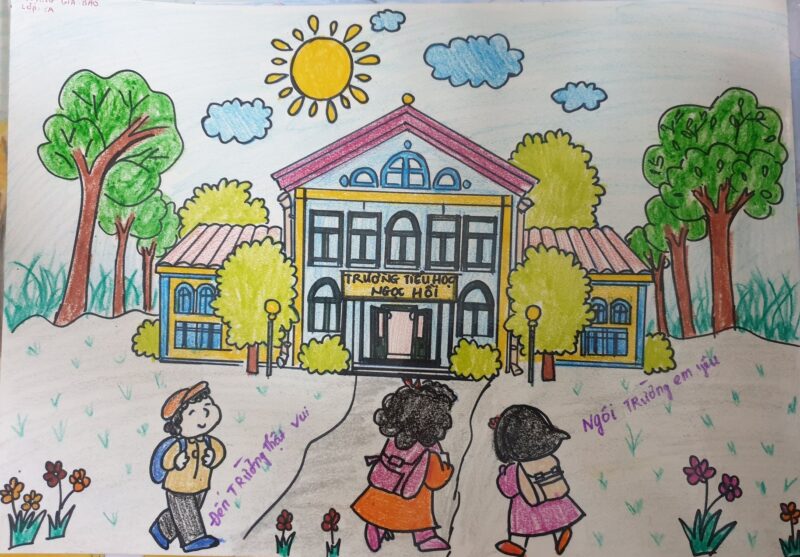 vẽ tranh ngôi trường mơ ước hoạt hình cute nhất