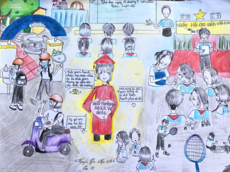 vẽ tranh ngôi trường mơ ước với cách vẽ anime