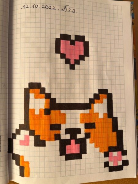 Vẽ tranh theo ô vuông cute chó vàng