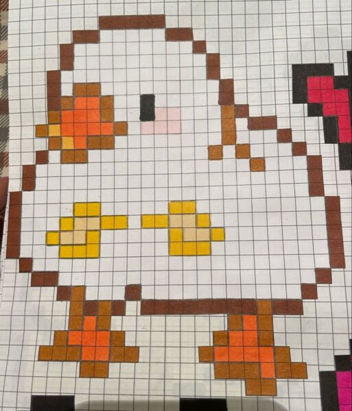 Vẽ tranh theo ô vuông cute gà con