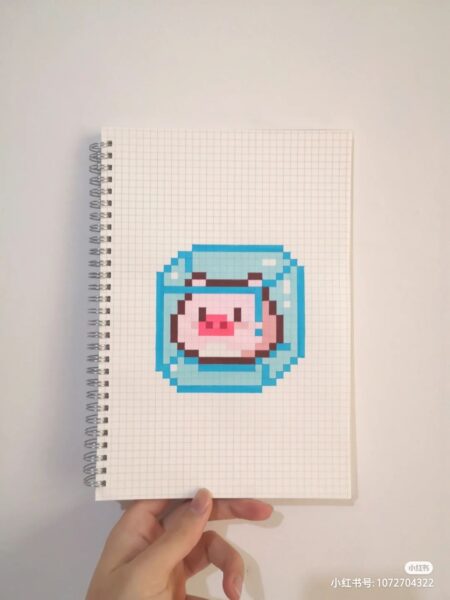 Vẽ tranh theo ô vuông cute heo hồng