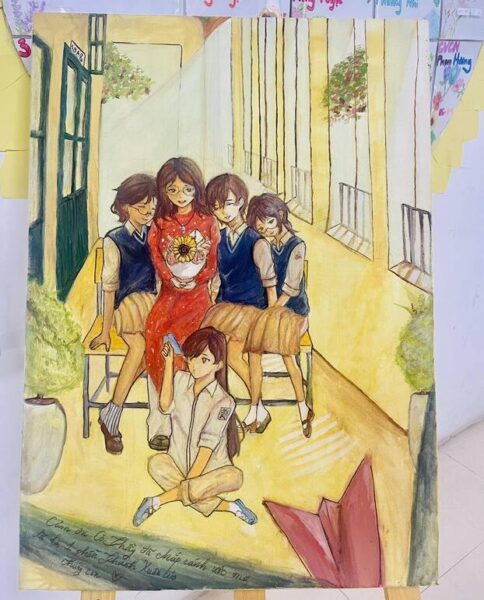 vẽ tranh chủ đề tôn sư trọng đạo chụp ảnh cùng cô giáo nhân ngày 20-11