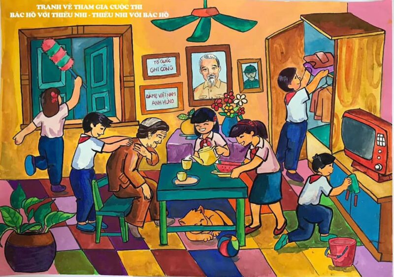 vẽ tranh kế hoạch nhỏ dọn dẹp, giúp đỡ mẹ Việt Nam anh hùng