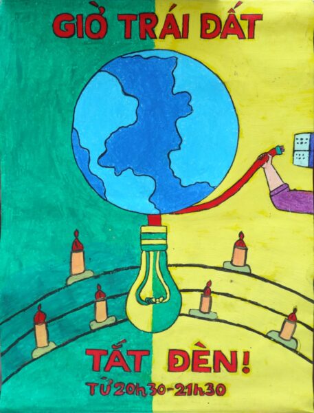 tranh vẽ tiết kiệm điện với khung giờ trái đất