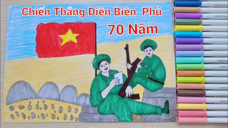 tranh vẽ Chiến thắng Điện Biên Phủ bằng bút màu
