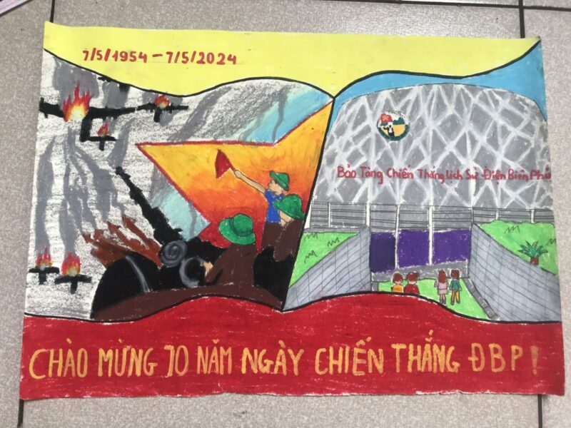 Vẽ tranh Chiến thắng Điện Biên Phủ đẹp, sáng tạo được vẽ trên trang giấy