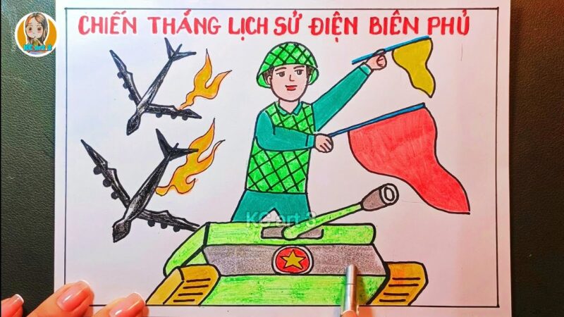 vẽ tranh chiến thắng điện biên phủ trên không chiến sĩ chỉ huy bắn hạ máy bay