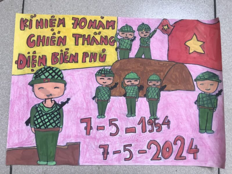 Vẽ tranh đề tài Chiến thắng Điện Biên Phủ vẽ người lính dễ thương